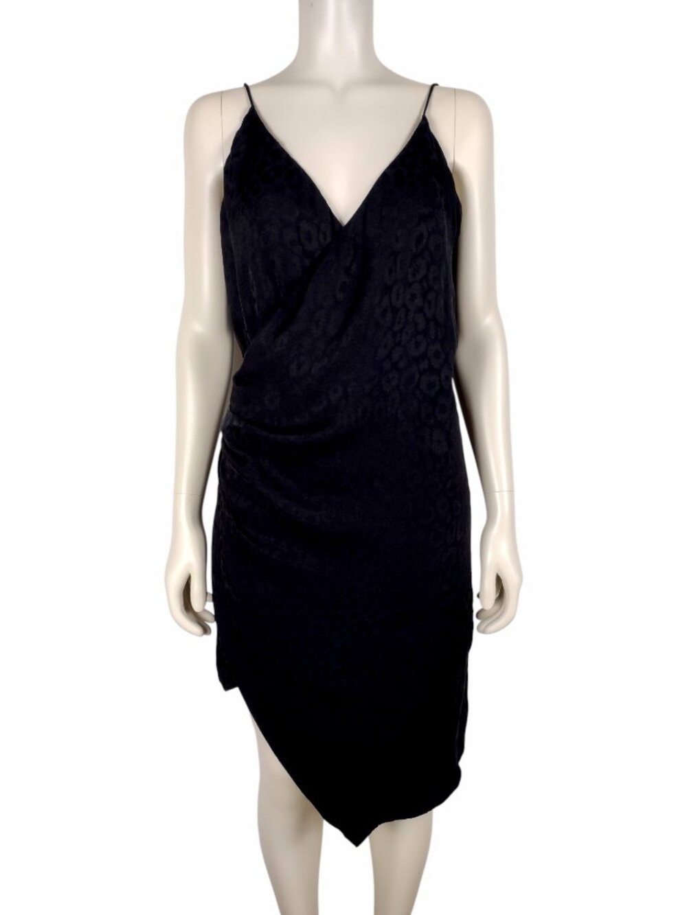 CUSHNIE Black Leopard Print Asymmetric Hem Bias Cut Wrap Slip Dress Size 6